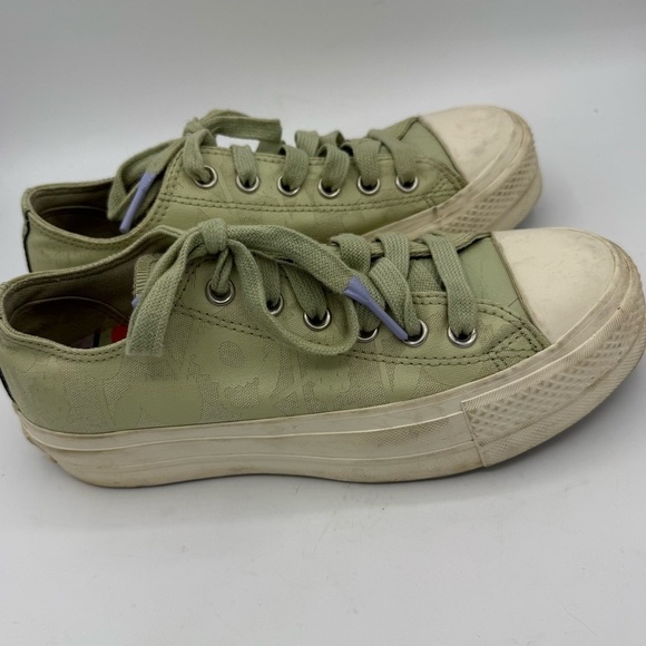 Converse Allstar Womens Lift OX Canvas Platform Green Flower Size 7.5 Lace Up - Picture 1 of 6